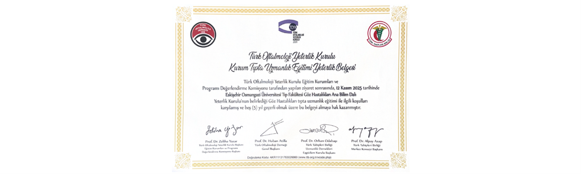 Kliniğimiz Türk Oftalmololoji Derneği tarafından tekrar akredite oldu.